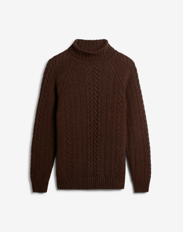 DUNHILL Pull à col roulé torsadé en cachemire marron foncé COLS ROULÉS Homme f
