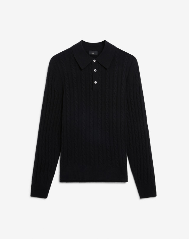 DUNHILL Cable Cashmere Long Sleeve Polo KNITTED POLOS Man f