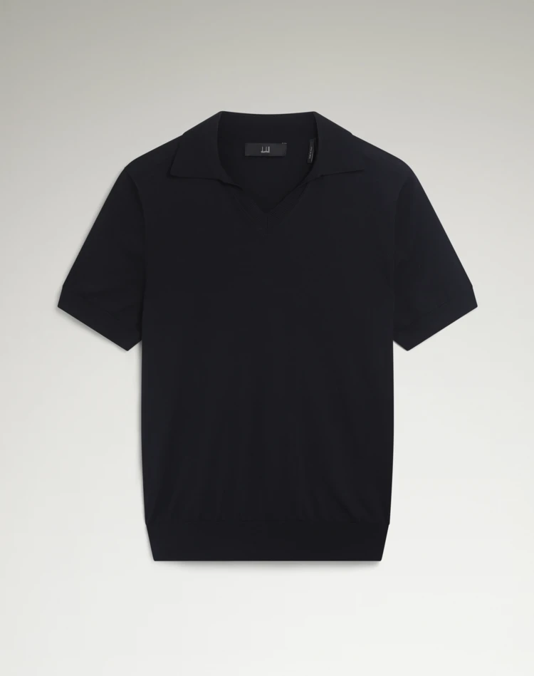 DUNHILL POLOSHIRT Herren Kurzärmeliges Poloshirt aus Baumwolle und Seide mit offenem Ausschnitt f