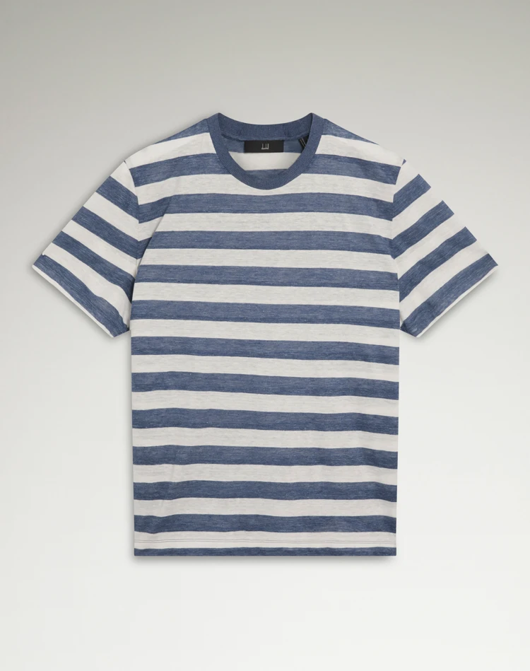 DUNHILL T-SHIRTS Man Linen Cotton Wide Stripe Short Sleeve T-Shirt f