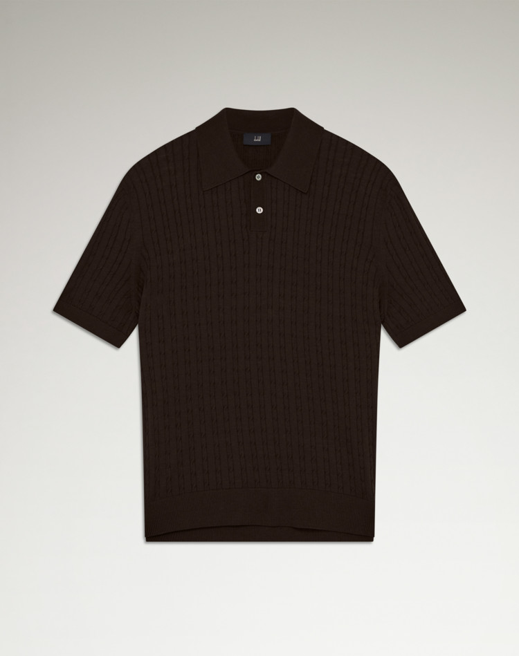 DUNHILL POLOS Man Cotton Silk Cable Knit Short Sleeve Polo f