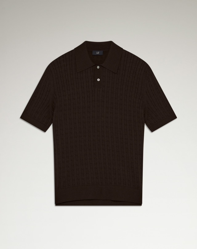 DUNHILL Cotton Silk Cable Knit Short Sleeve Polo POLOS Man f