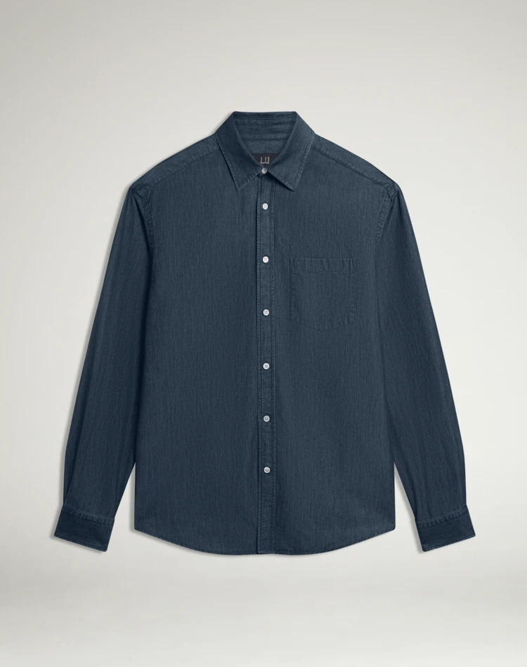 DUNHILL LONG SLEEVE CASUAL SHIRTS Man Cotton Cashmere Chambray Long Sleeve Point Collar Shirt f