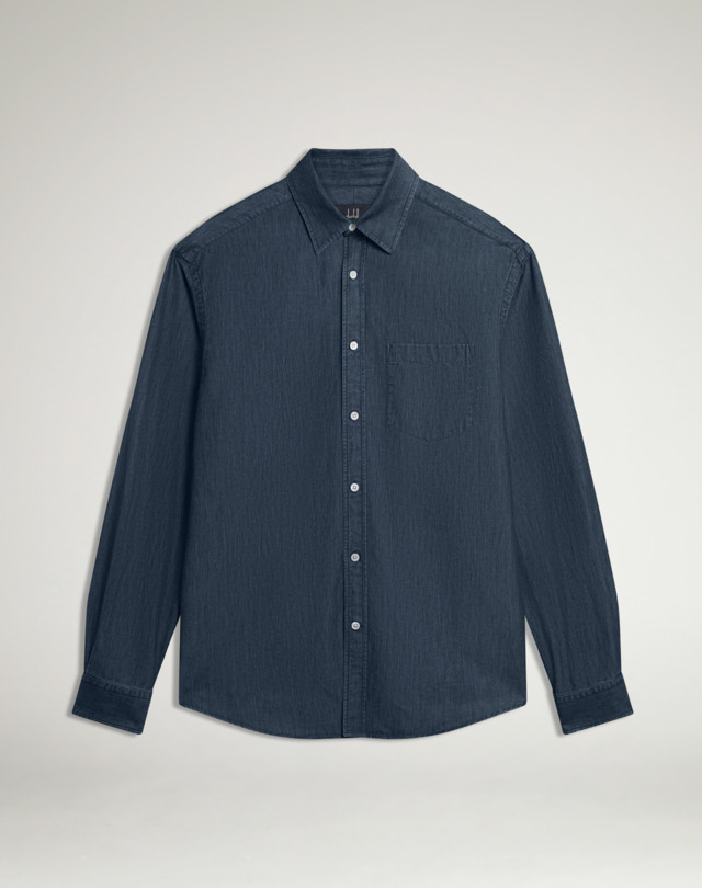 DUNHILL Cotton Cashmere Chambray Long Sleeve Point Collar Shirt LONG SLEEVE CASUAL SHIRTS Man f