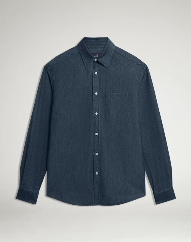 DUNHILL Cotton Cashmere Chambray Long Sleeve Point Collar Shirt LONG SLEEVE CASUAL SHIRTS Man f