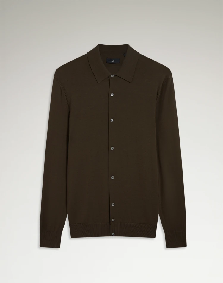 DUNHILL KNITTED POLOS Man Superfine Virgin Merino Wool Long Sleeve Shirt f