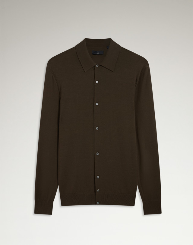 DUNHILL Superfine Virgin Merino Wool Long Sleeve Shirt KNITTED POLOS Man f
