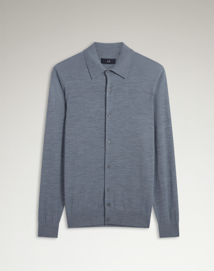 DUNHILL KNITTED POLOS Man Superfine Virgin Merino Wool Long Sleeve Shirt f