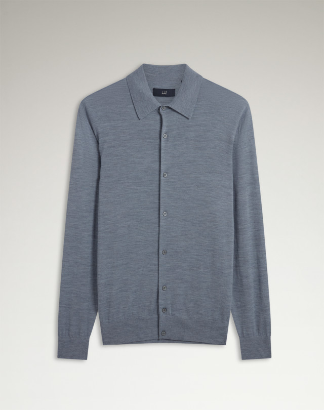 DUNHILL Superfine Virgin Merino Wool Long Sleeve Shirt KNITTED POLOS Man f