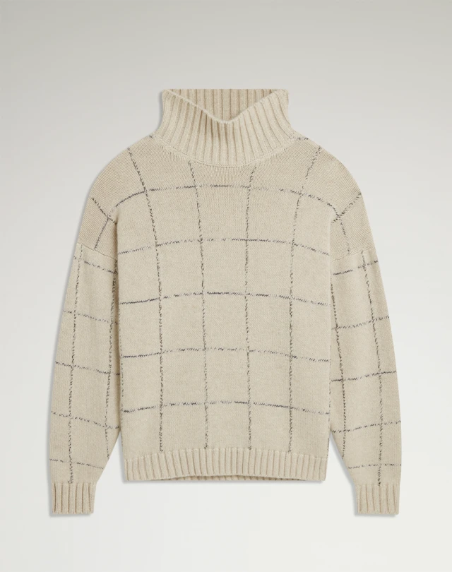 DUNHILL Maglione dolcevita in cashmere con motivo a quadri a intarsio MAGLIONI Uomo f
