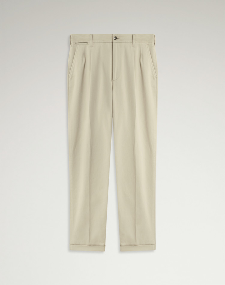DUNHILL CHINOS Man Stretch Cotton Twill Double Pleat Chinos f