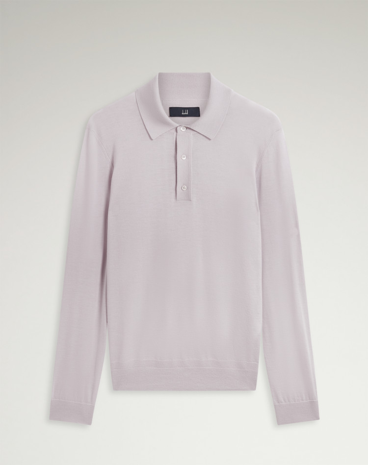 DUNHILL KNITTED POLOS Man Superfine Cashmere Long Sleeve Polo f