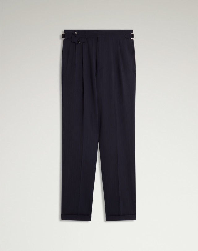DUNHILL Hose aus Super 170 Wolle mit doppelter Bundfalte und Kreidestreifen FORMELLE HOSE Herren f