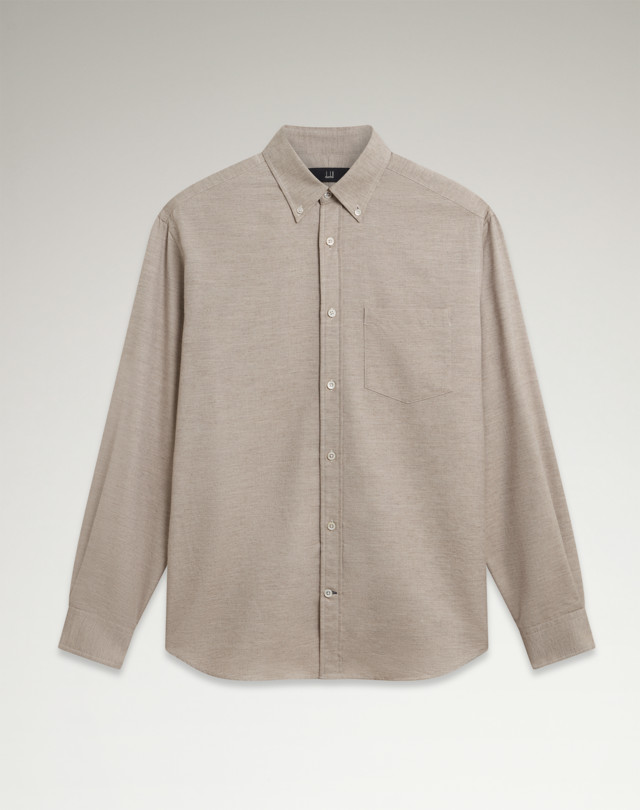 DUNHILL Cotton Cashmere Long Sleeve Button Down Shirt With Pocket LONG SLEEVE CASUAL SHIRTS Man f