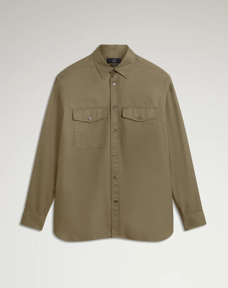 DUNHILL LONG SLEEVE CASUAL SHIRTS Man Cotton Gaberdine Garment Washed Two Pocket Shirt f