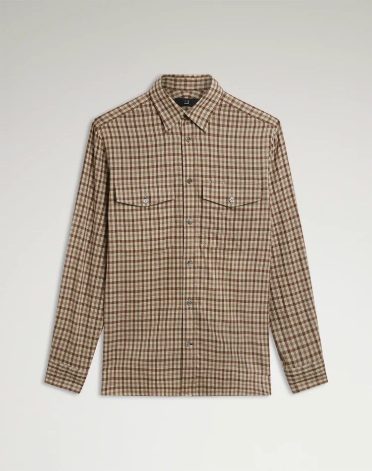DUNHILL LONG SLEEVE CASUAL SHIRTS Man Cotton Cashmere Gun Club Check Two Pocket Shirt f