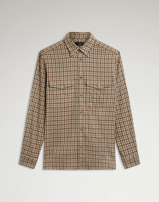 DUNHILL Cotton Cashmere Gun Club Check Two Pocket Shirt LONG SLEEVE CASUAL SHIRTS Man f