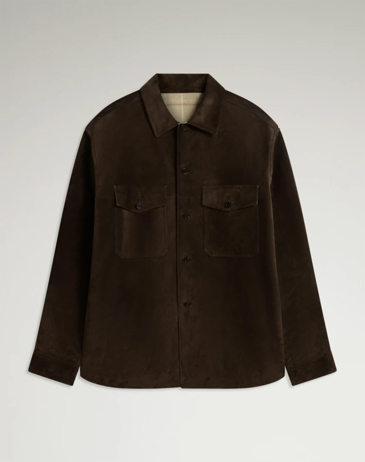 DUNHILL LEATHER JACKETS Man Suede Overshirt Bonded To Cashmere f