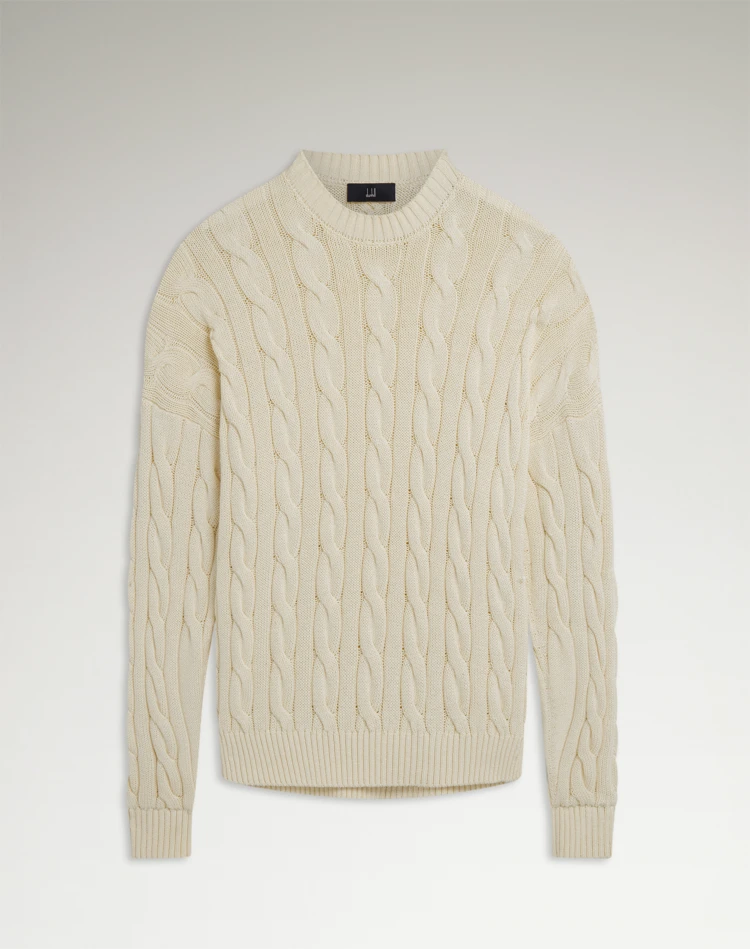 DUNHILL JUMPERS Man Cotton Silk Cable Crew Neck Jumper f