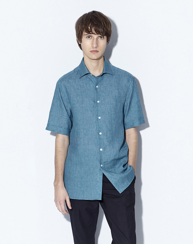 DUNHILL Linen Short-Sleeved Shirt SHORT SLEEVE CASUAL SHIRTS Man f