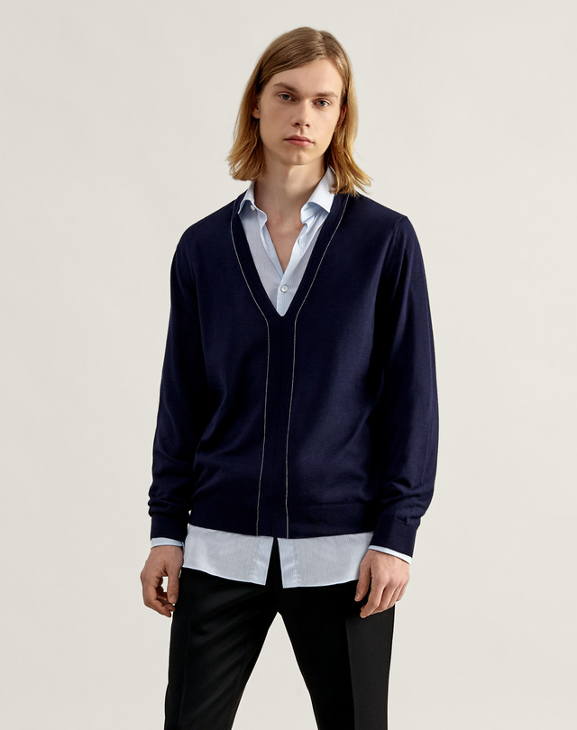 DUNHILL Tubular Front V Neck Jumper JUMPERS Man f
