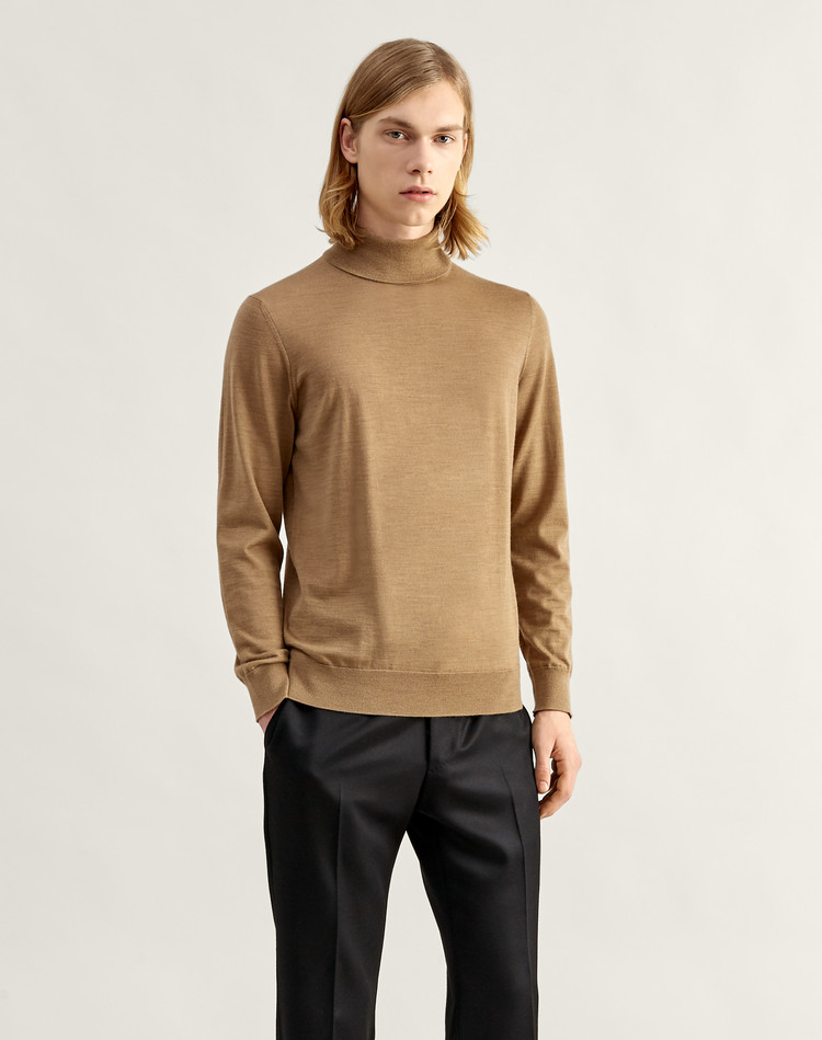 mens beige roll neck jumper