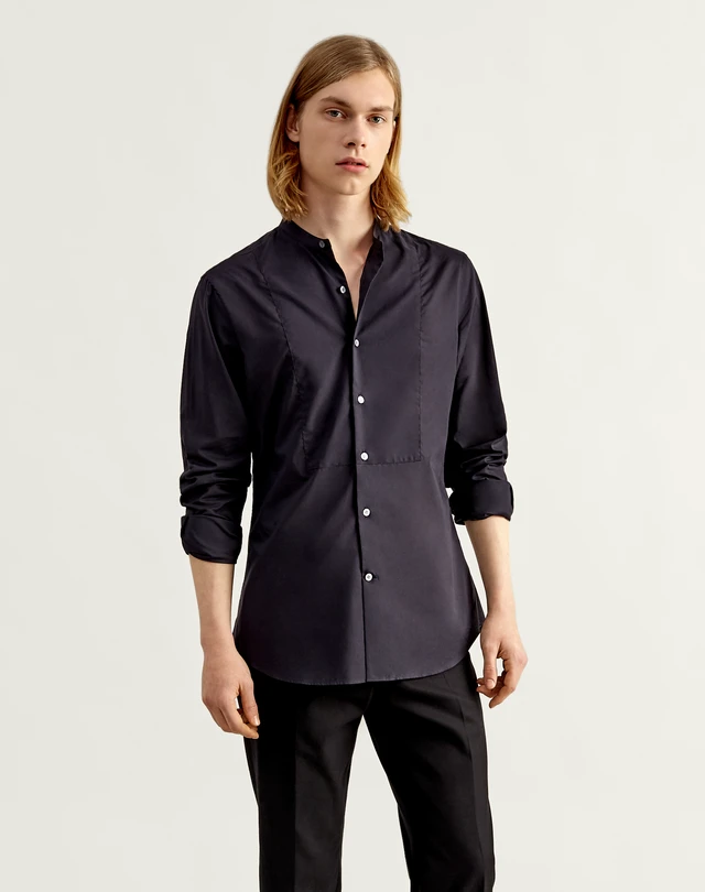 DUNHILL Band Collar Chambray Dress Shirt LONG SLEEVE CASUAL SHIRTS Man f