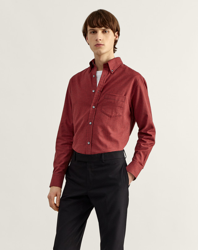 DUNHILL マイクロチェック ボタンダウン カラー シャツ ロングスリーブ カジュアルシャツ メンズ f