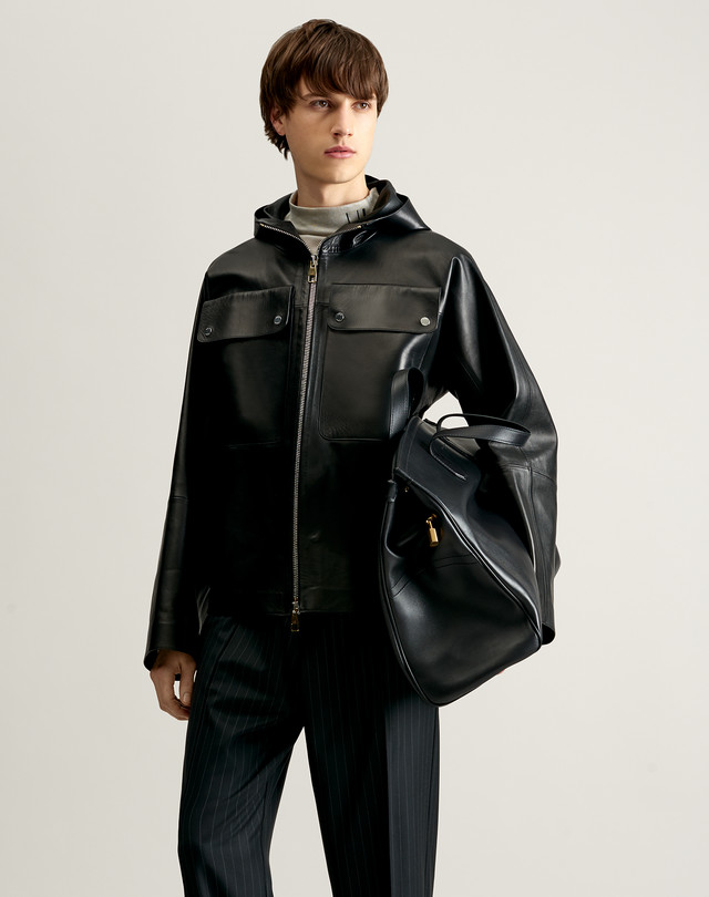 DUNHILL Bonded Leather Short Parka LEATHER JACKETS Man f