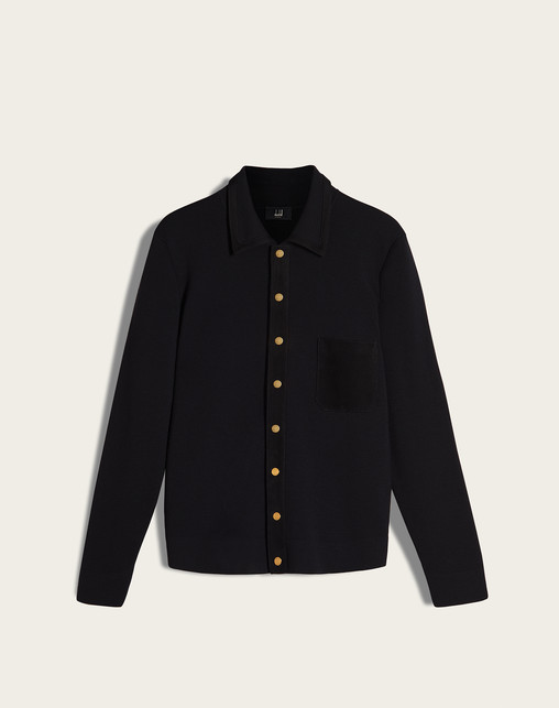 DUNHILL CARDIGANS Man Suede Detail Merino Shirt b