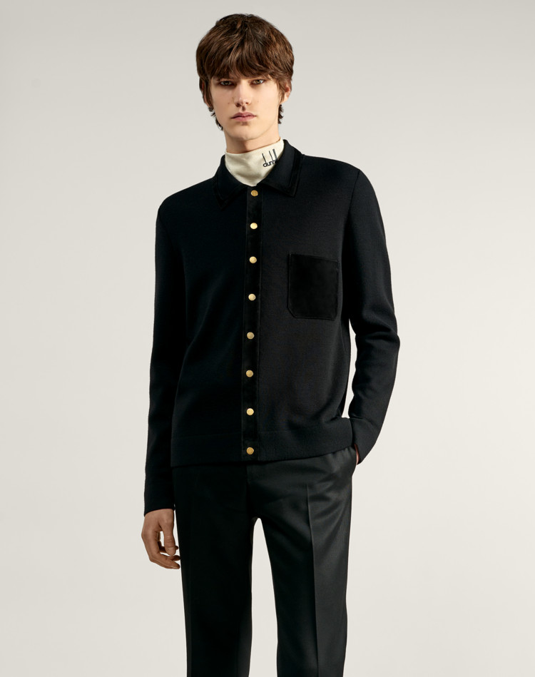 Suede Detail Merino Shirt DUNHILL CARDIGANS Man Suede Detail Merino Shirt f
