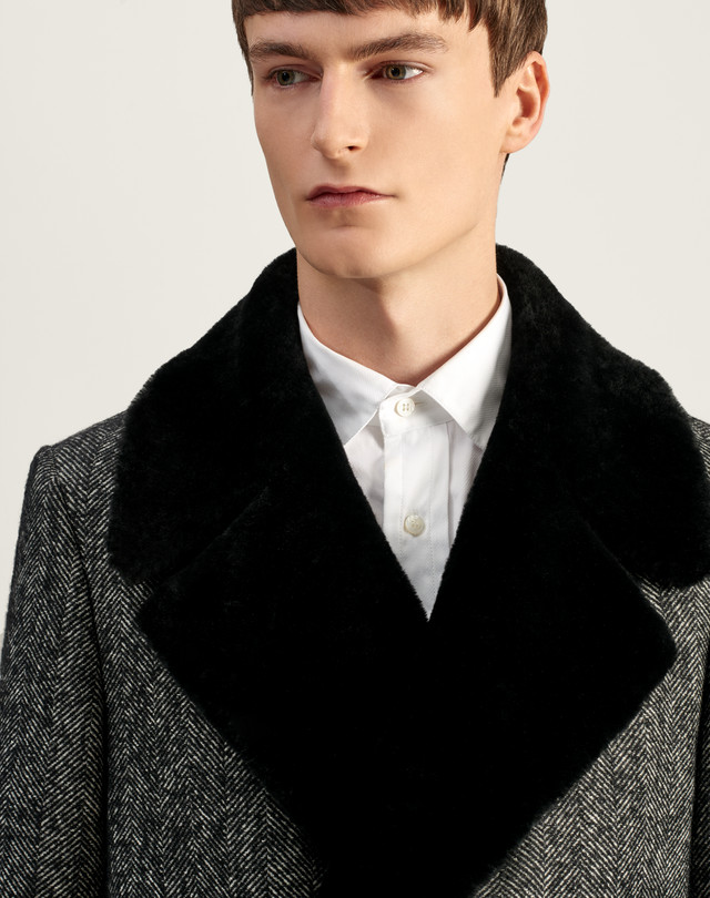 Men's Shearling Collar Herringbone Topcoat | dunhill CH