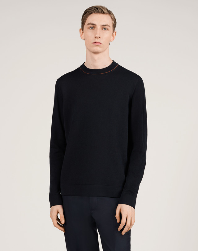 DUNHILL Merino Silk Contrast Link Crew Neck JUMPERS Man f