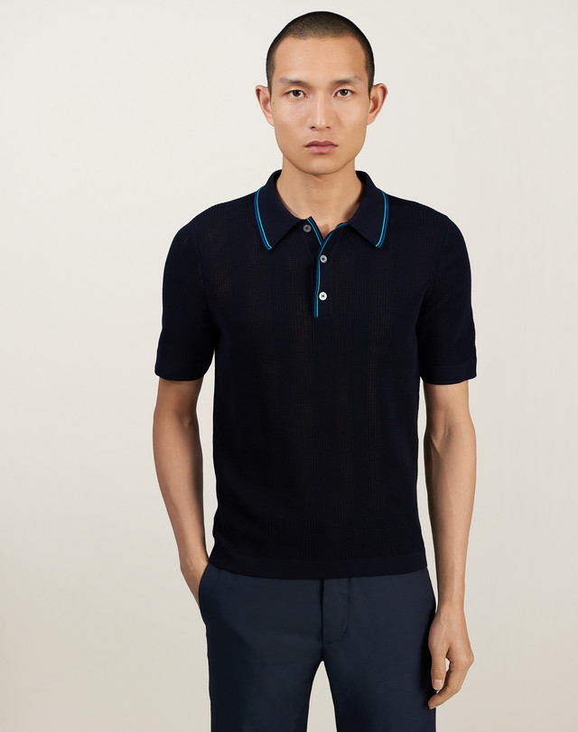 DUNHILL Stripe Cotton Mesh Polo KNITTED POLOS Man f