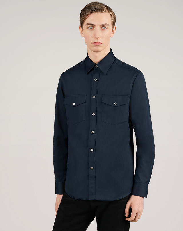 DUNHILL Chemise en serge de coton légère CHEMISES MANCHES LONGUES Homme f