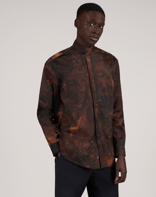 DUNHILL Walnut Dash Band Collar Shirt LONG SLEEVE CASUAL SHIRTS Man f