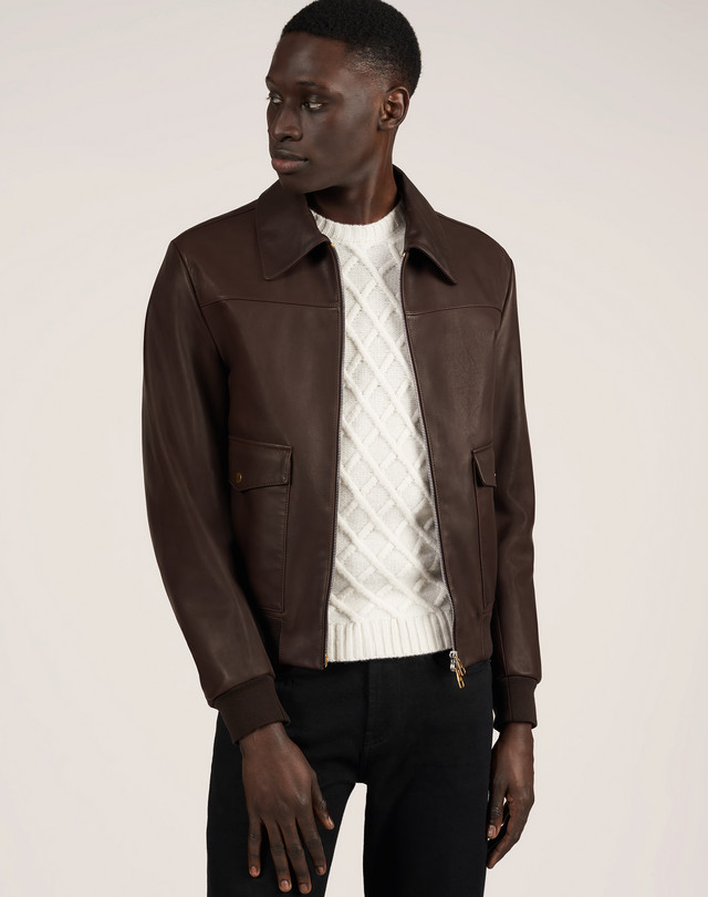 メンズ ダークチョコレート フィッティッド レザー ブルゾン Dunhill