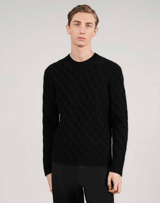 Men's Black Cashmere Lattice Cable Knit Jumper | dunhill CI Online Store