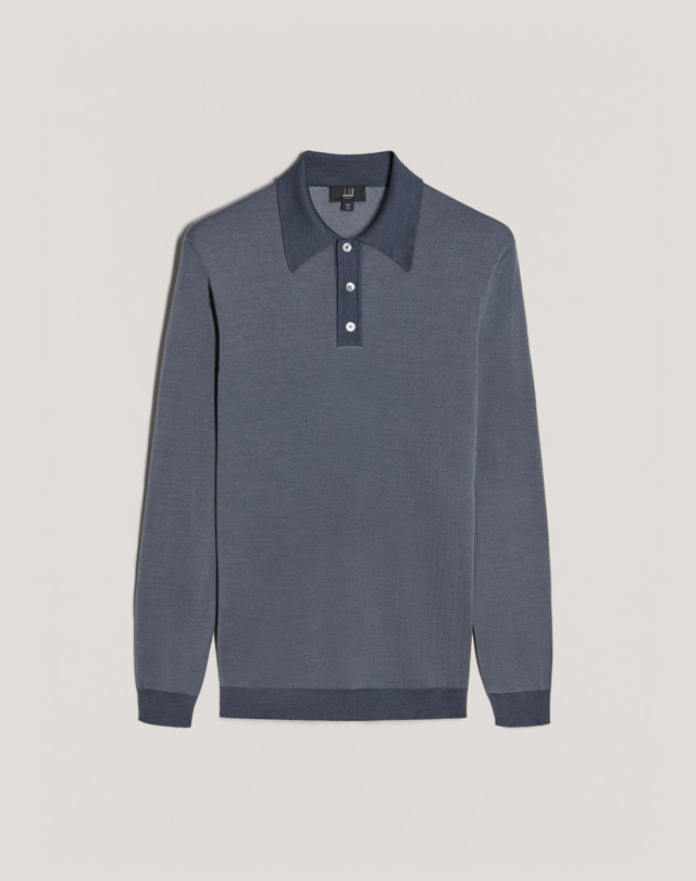 DUNHILL Silk Tailored Herringbone LS Polo POLOS Man f