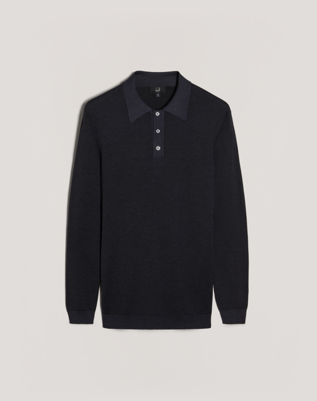 DUNHILL Silk Tailored Herringbone LS Polo POLOS Man f