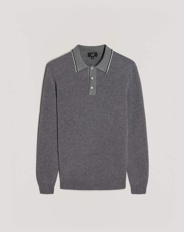 DUNHILL Polo a maniche lunghe in lana merino e cashmere con rifinitura in seta POLO Uomo f
