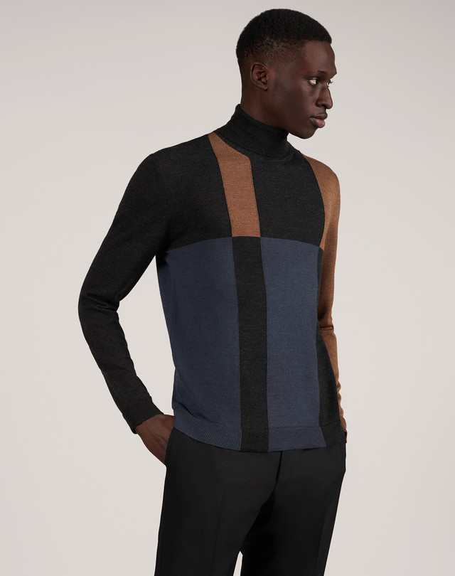 DUNHILL Deco Grid Merino Silk Roll Neck Jumper ROLL NECKS Man f