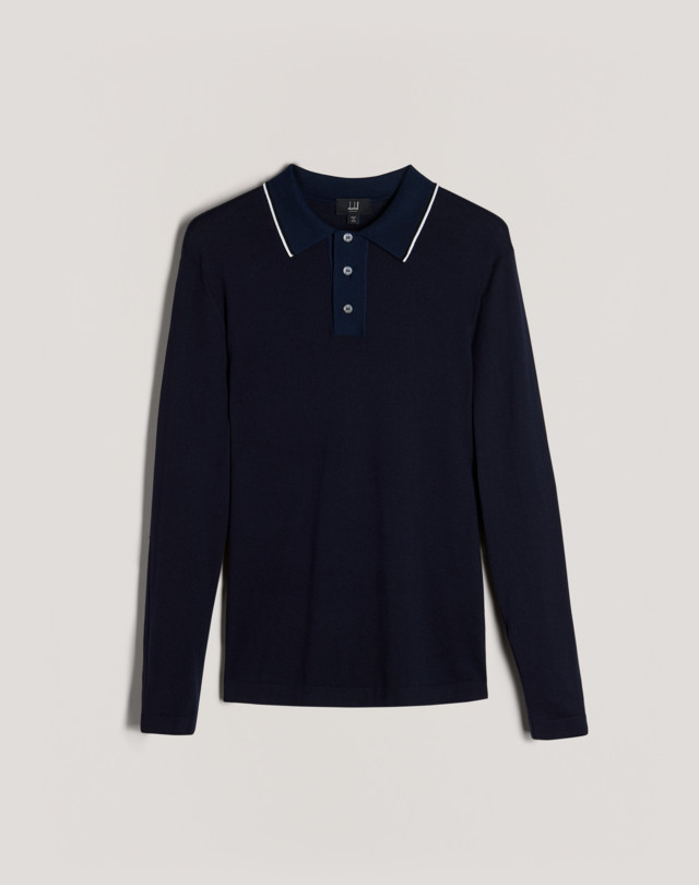 DUNHILL Cotton Silk Stripe LS Polo KNITTED POLOS Man f
