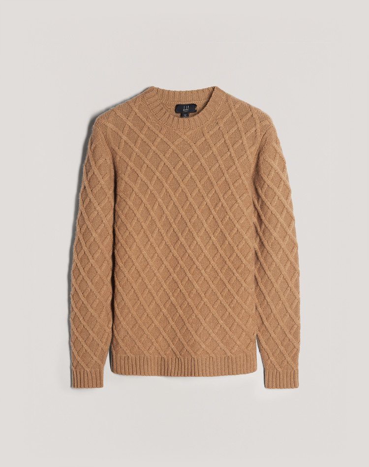 Cashmere Lattice Cable Crew-Neck Jumper DUNHILL JUMPERS Man Cashmere Lattice Cable Crew-Neck Jumper f