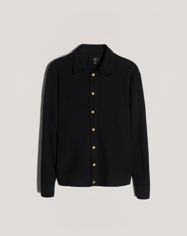 DUNHILL Suede Detail Rib Knitted Shirt JUMPERS Man f