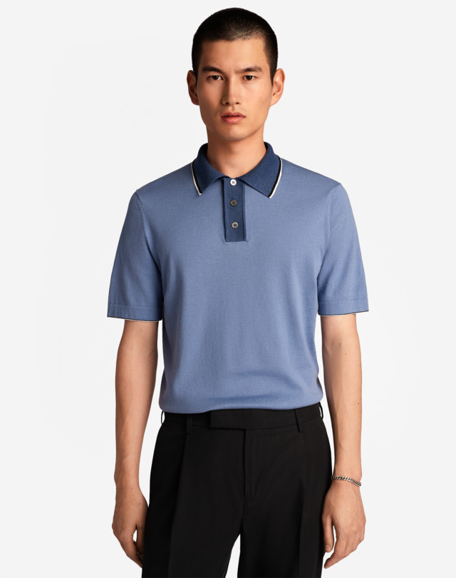 DUNHILL Silk Stripe Trim SS Polo KNITTED POLOS Man d