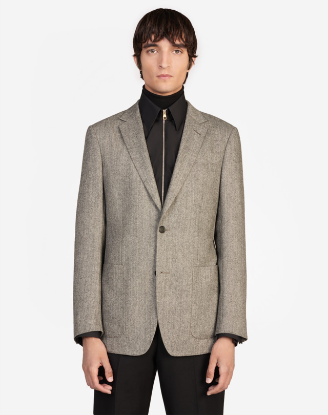 Men's Black Mayfair Brushed Herringbone Jacket | dunhill UK