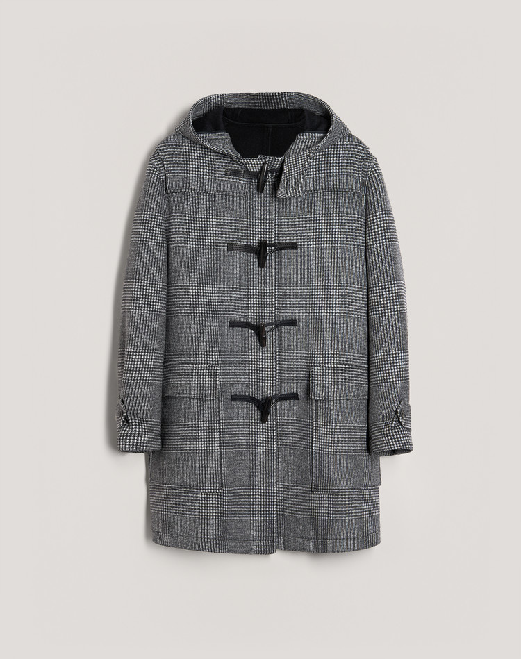 Men S Charcoal Wool Check Duffle Coat Dunhill Sg Online Store