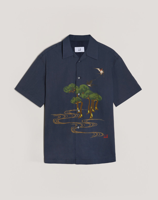 DUNHILL SPRING SWALLOWS SHORT SLEEVE LOUNGE SHIRT LONG SLEEVE CASUAL SHIRTS Man f