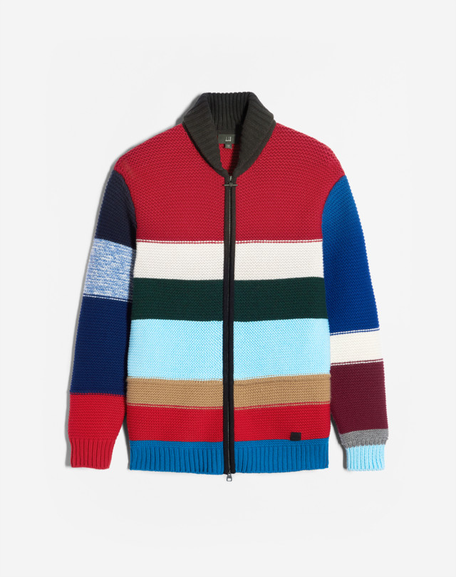 DUNHILL MULTI STITCH ARAN ZIP THROUGH JUMPERS Man f